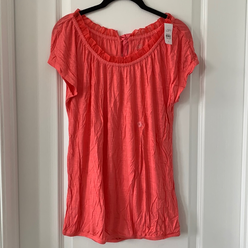 NWT LOFT Coral Pink 100% Rayon Off-the-Shoulder Top Size Small